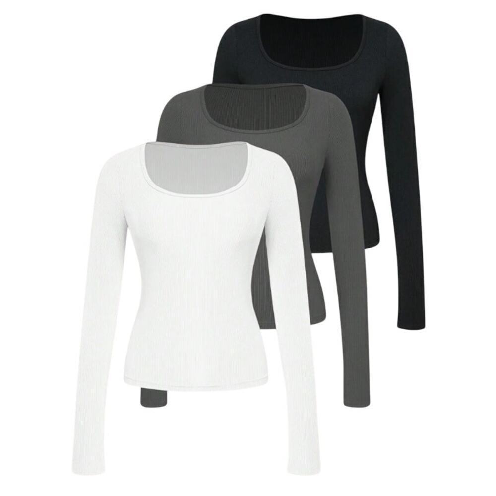 Simple Round Neck Slim Fit T-Shirt in White/Black/Gray, Size S​​